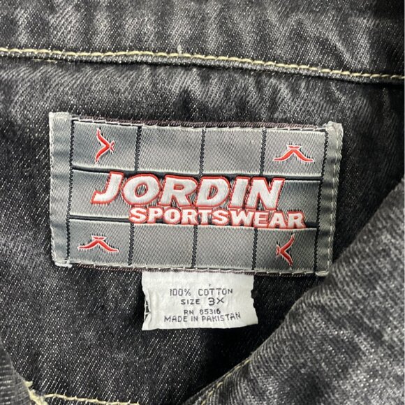 Jordin Sportswear Mens Black Washed Denim Jacket With Pockets Sz 3X - Picture 6 of 8